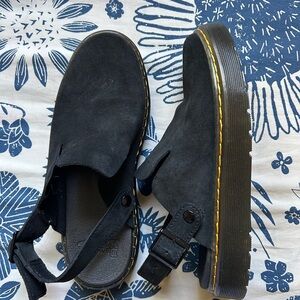 Dr. Marten Black Suede Sling back Platform Mules